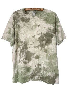 H&M Mens Relaxed Fit T Shirt Ice Dye Green Crew Neck Size M